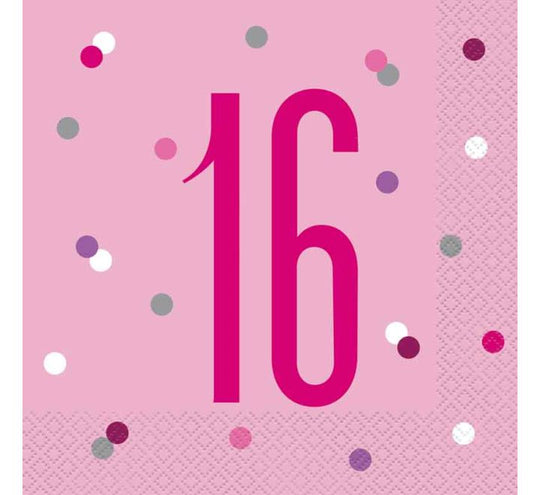 NAPKINS - 16th PINK - PACK OF 16