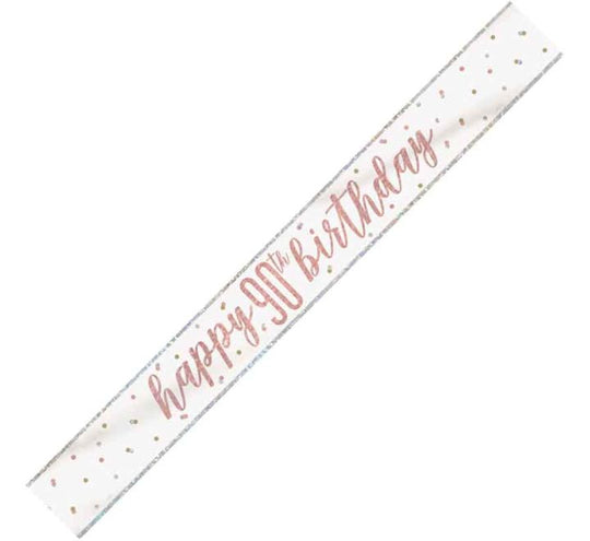 BANNER - HAPPY 90th BIRTHDAY - ROSE GOLD
