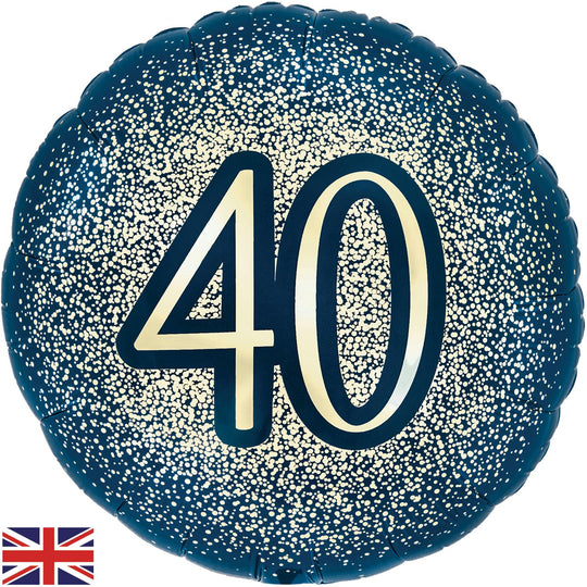 18" FOIL - 40th GLITTER BIRTHDAY - NAVY GOLD