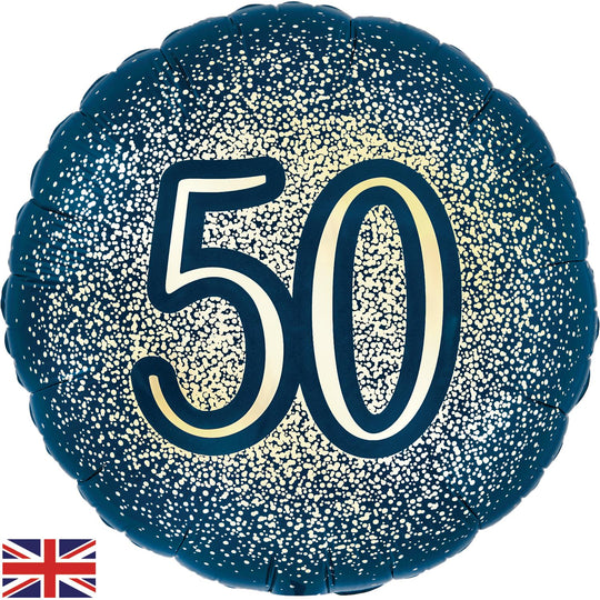 18" FOIL - 50th GLITTER BIRTHDAY - NAVY GOLD