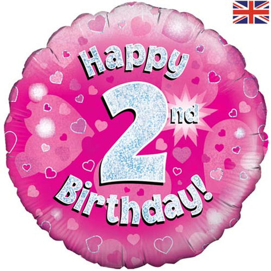 18" FOIL - HAPPY 2nd BIRTHDAY - PINK