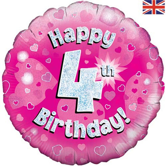 18" FOIL - HAPPY 4th BIRTHDAY - PINK