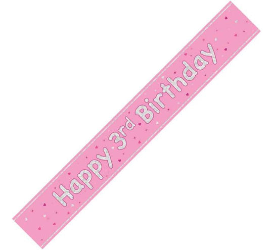 BANNER - HAPPY 3rd BIRTHDAY - PINK GLITZ