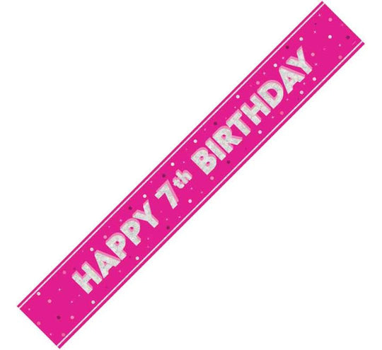 BANNER - HAPPY 7th BIRTHDAY - PINK GLITZ