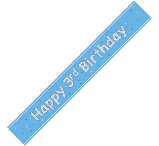 BANNER - HAPPY 3rd BIRTHDAY - BLUE GLITZ