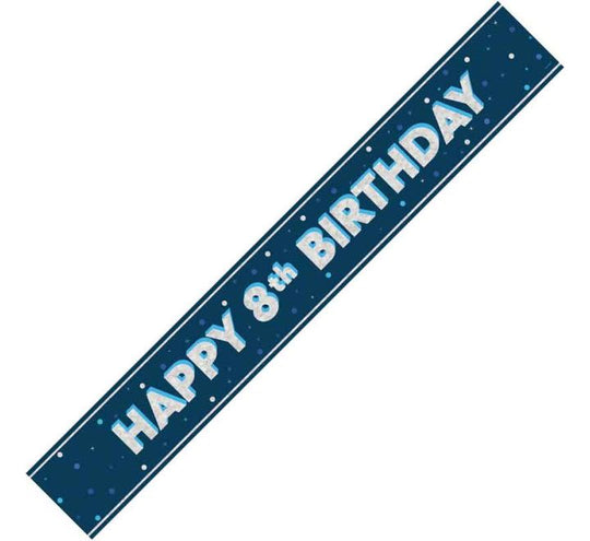 BANNER - HAPPY 8th BIRTHDAY - BLUE GLITZ