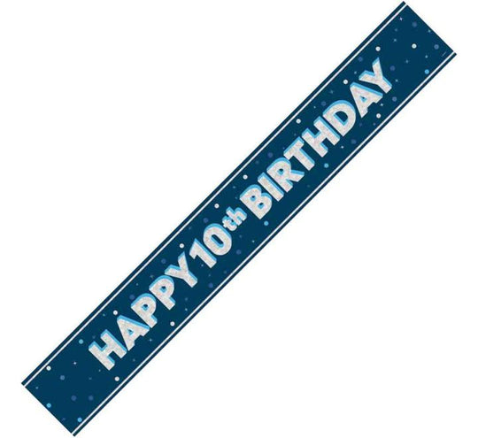 BANNER - HAPPY 10th BIRTHDAY - BLUE GLITZ