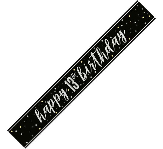 BANNER - HAPPY 13th BIRTHDAY - BLACK GLITZ