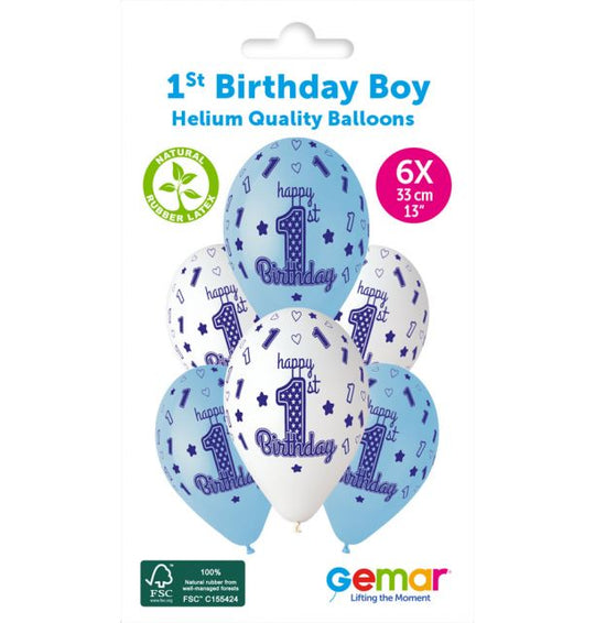 13" LATEX - 1st BIRTHDAY BOY - PACK OF 6