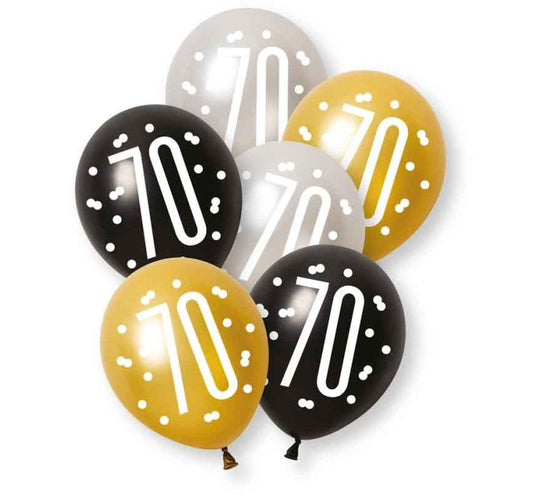 PACK OF 6 LATEX - 70th - BLACK GLITZ