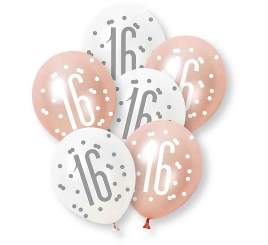 PACK OF 6 LATEX - 16th - ROSE GOLD GLITZ