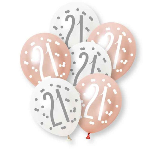 PACK OF 6 LATEX - 21st - ROSE GOLD GLITZ