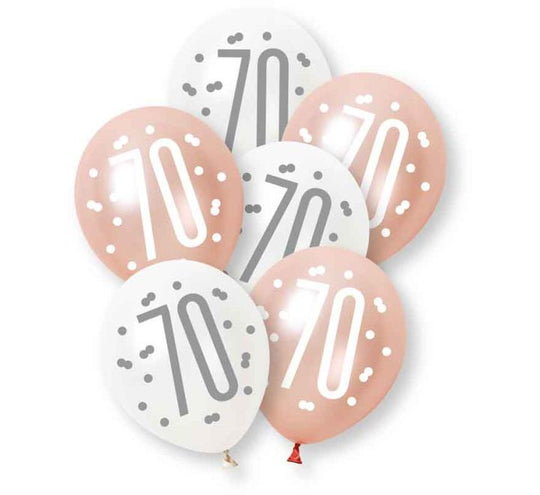 PACK OF 6 LATEX - 70th - ROSE GOLD GLITZ