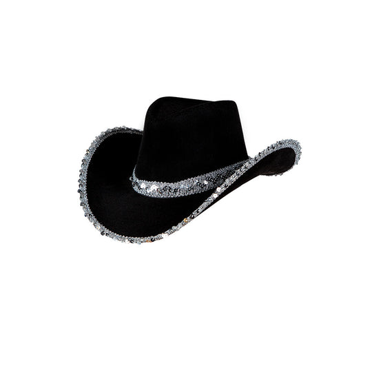 TEXAN COWGIRL HAT - BLACK WITH SEQUINS