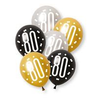 PACK OF 6 LATEX - 80th - BLACK GLITZ