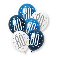 PACK OF 6 LATEX - 80th - BLUE GLITZ