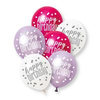 PACK OF 6 LATEX - HAPPY BIRTHDAY - PINK GLITZ