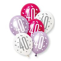 PACK OF 6 LATEX - 40th - PINK GLITZ