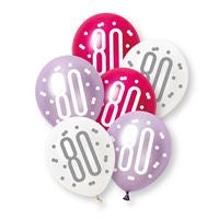 PACK OF 6 LATEX - 80th - PINK GLITZ