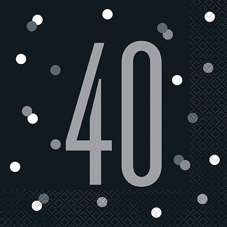 NAPKINS - 40th - BLACK - PACK OF 16