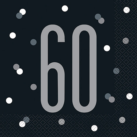 NAPKINS - 60th BLACK - PACK OF 16