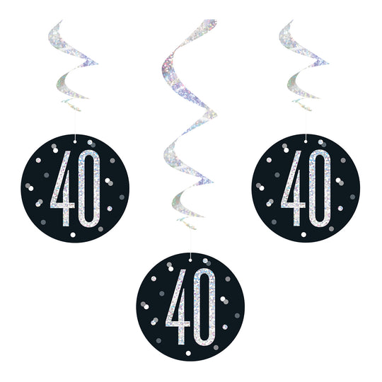 SWIRL DECORATIONS - 40th - BLACK