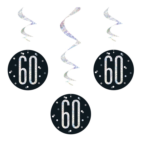 SWIRL DECORATIONS - 60th - BLACK