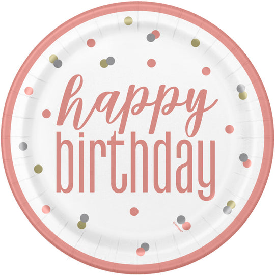 PAPER PLATES - ROSE GOLD BIRTHDAY - PACK OF 8