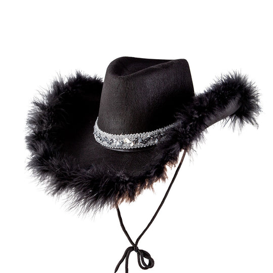 TEXAN COWGIRL HAT - BLACK/SEQUINS/MARABOU