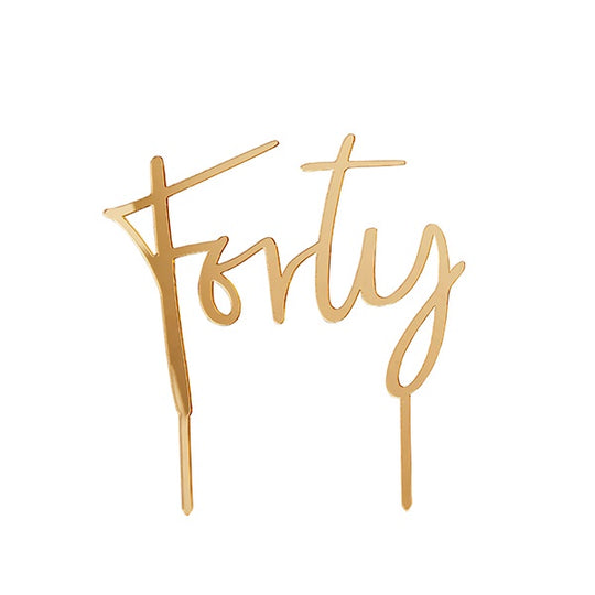 CAKE TOPPER - FORTY - GOLD ACRYLIC