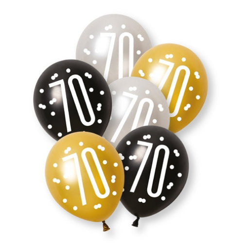 PACK OF 6 LATEX - 70th - BLACK GLITZ