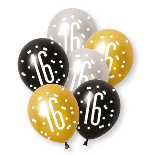 PACK OF 6 LATEX - 16th - BLACK GLITZ