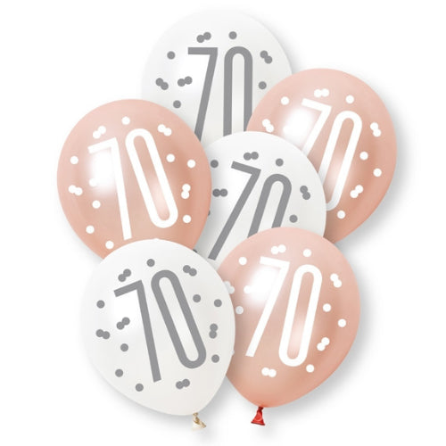 PACK OF 6 LATEX - 70th - ROSE GOLD GLITZ