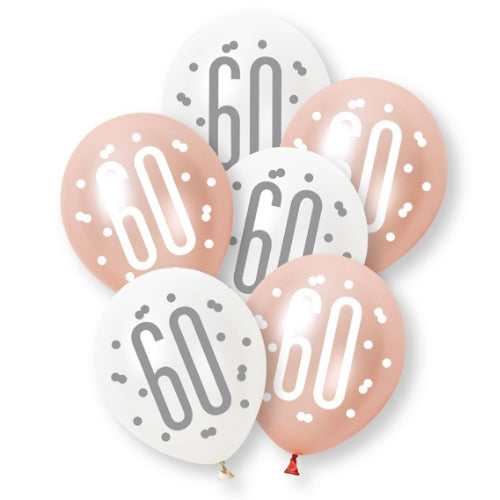 PACK OF 6 LATEX - 60th - ROSE GOLD GLITZ