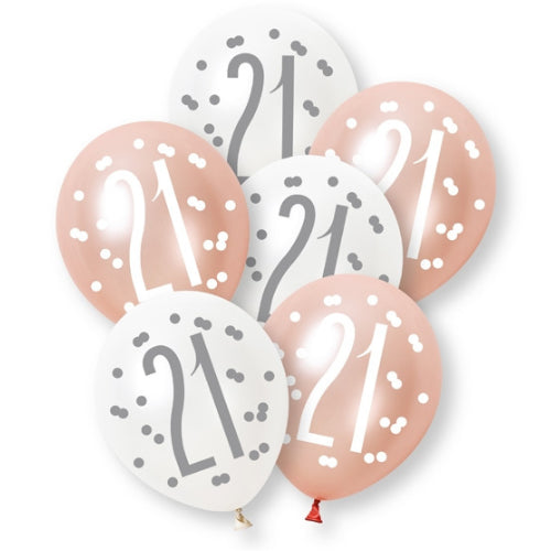 PACK OF 6 LATEX - 21st - ROSE GOLD GLITZ