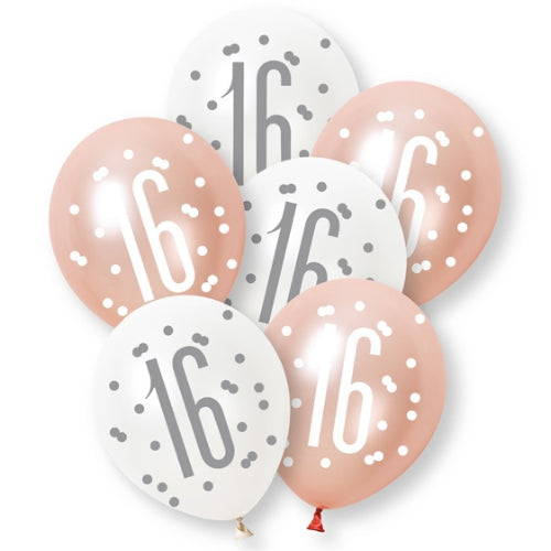 PACK OF 6 LATEX - 16th - ROSE GOLD GLITZ