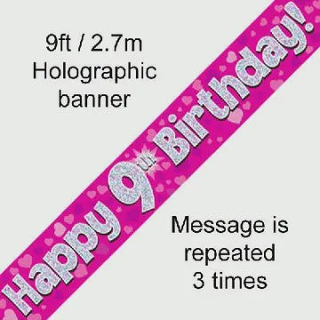 BANNER - HAPPY 9th BIRTHDAY - PINK