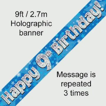 BANNER - HAPPY 9th BIRTHDAY - BLUE