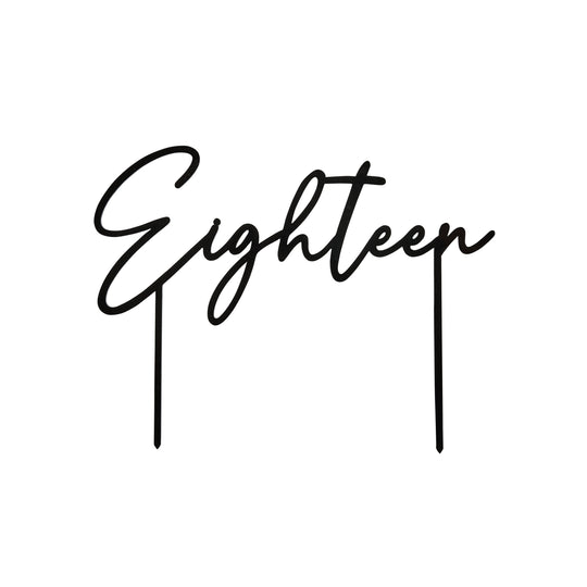 CAKE TOPPER - EIGHTEEN - BLACK ACRYLIC