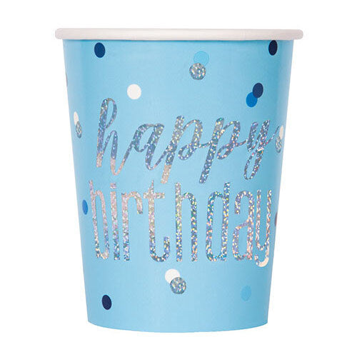CUPS - GLITZ BLUE BIRTHDAY - PACK OF 8