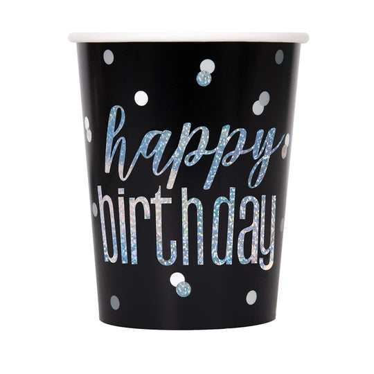 CUPS - GLITZ BLACK BIRTHDAY - PACK OF 8