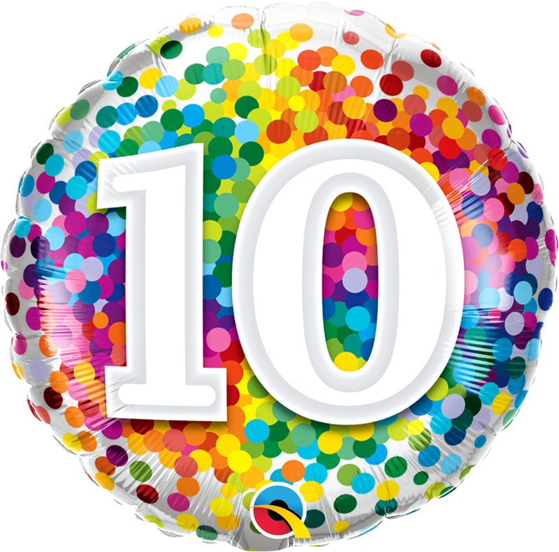 18" FOIL - AGE 10 - RAINBOW CONFETTI-Age Balloon-Partica Party