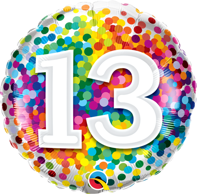 18" FOIL - AGE 13 - RAINBOW CONFETTI-Age Balloon-Partica Party