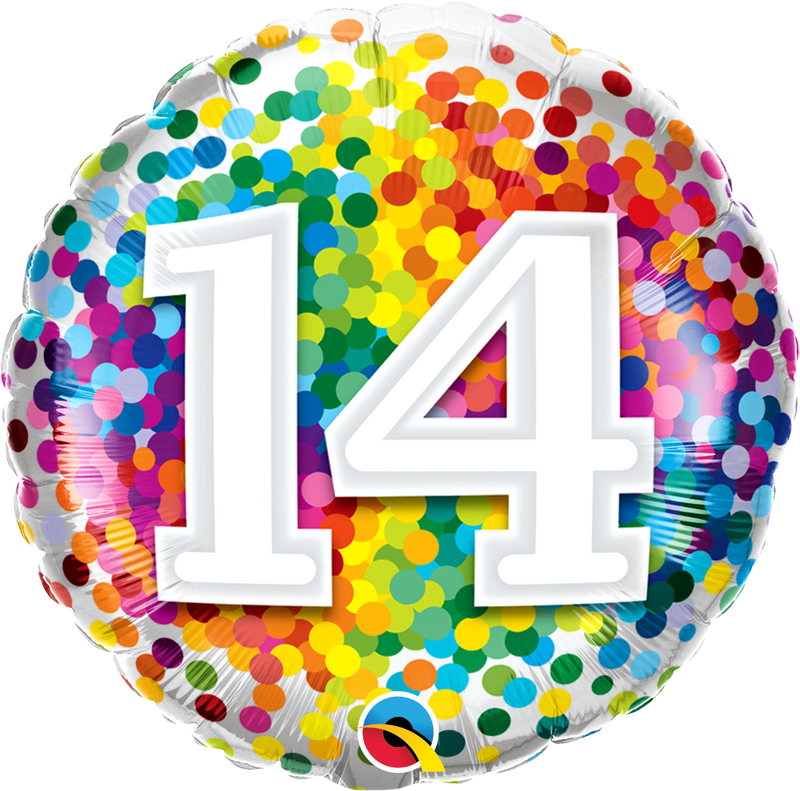 18" FOIL - AGE 14 - RAINBOW CONFETTI-Age Balloon-Partica Party
