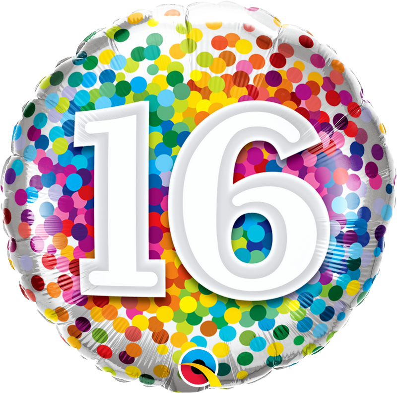 18" FOIL - AGE 16 - RAINBOW CONFETTI-Age Balloon-Partica Party