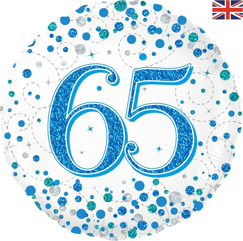 18" FOIL - AGE 65 - BLUE SPARKLING FIZZ-Age Balloon-Partica Party