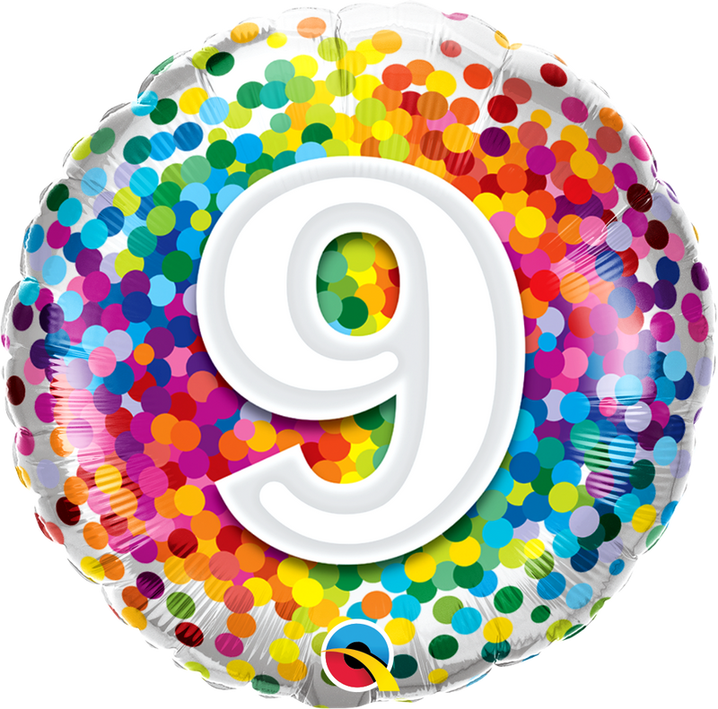 18" FOIL - AGE 9 - RAINBOW CONFETTI-Age Balloon-Partica Party