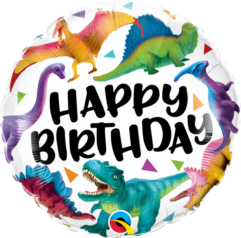18" FOIL - HAPPY BIRTHDAY - COLOURFUL DINOSAURS-DINOSAUR BALLOONS-Partica Party