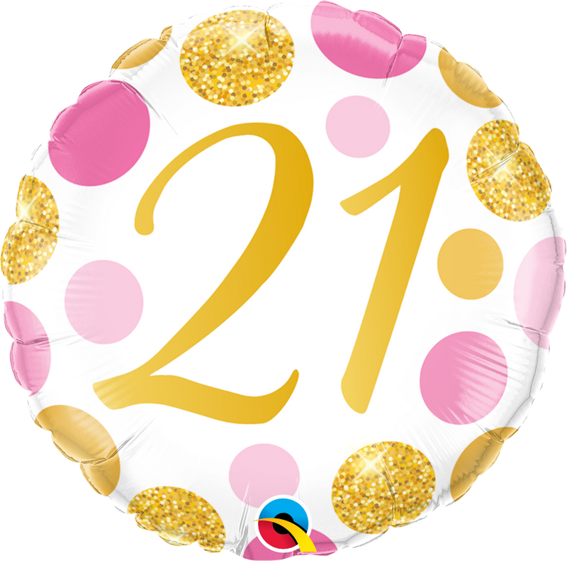 18" FOIL - AGE 21 - PINK & GOLD DOTS-Age Balloon-Partica Party