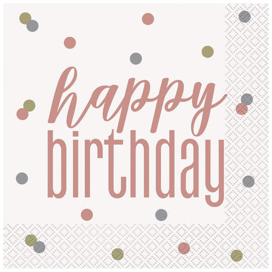 NAPKINS - ROSE GOLD BIRTHDAY - PACK OF 16
